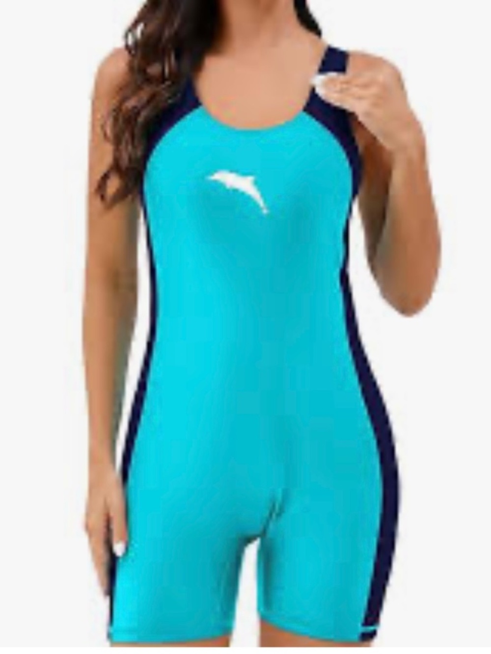 Halcurt Aqua Blue One-Piece Athletic Swim Suit with Navy Panels. Sz S.